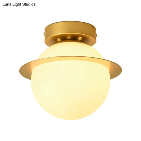 Nordic 1 - Bulb Flush Mount Ceiling Light In Gold Finish With White Glass Globe