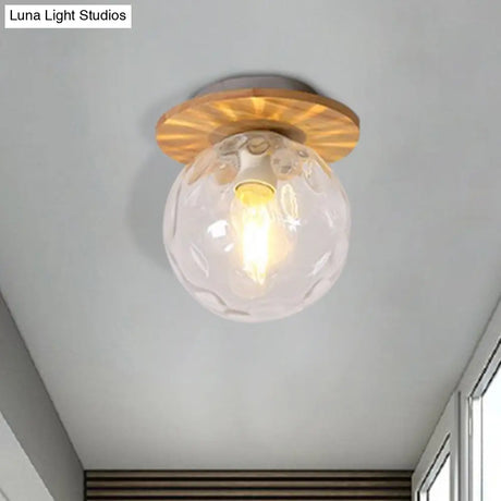 Nordic 1 Head Orb Light Fixture With Clear Hammered Glass Shade - Stylish Gray/White/Green/Wood