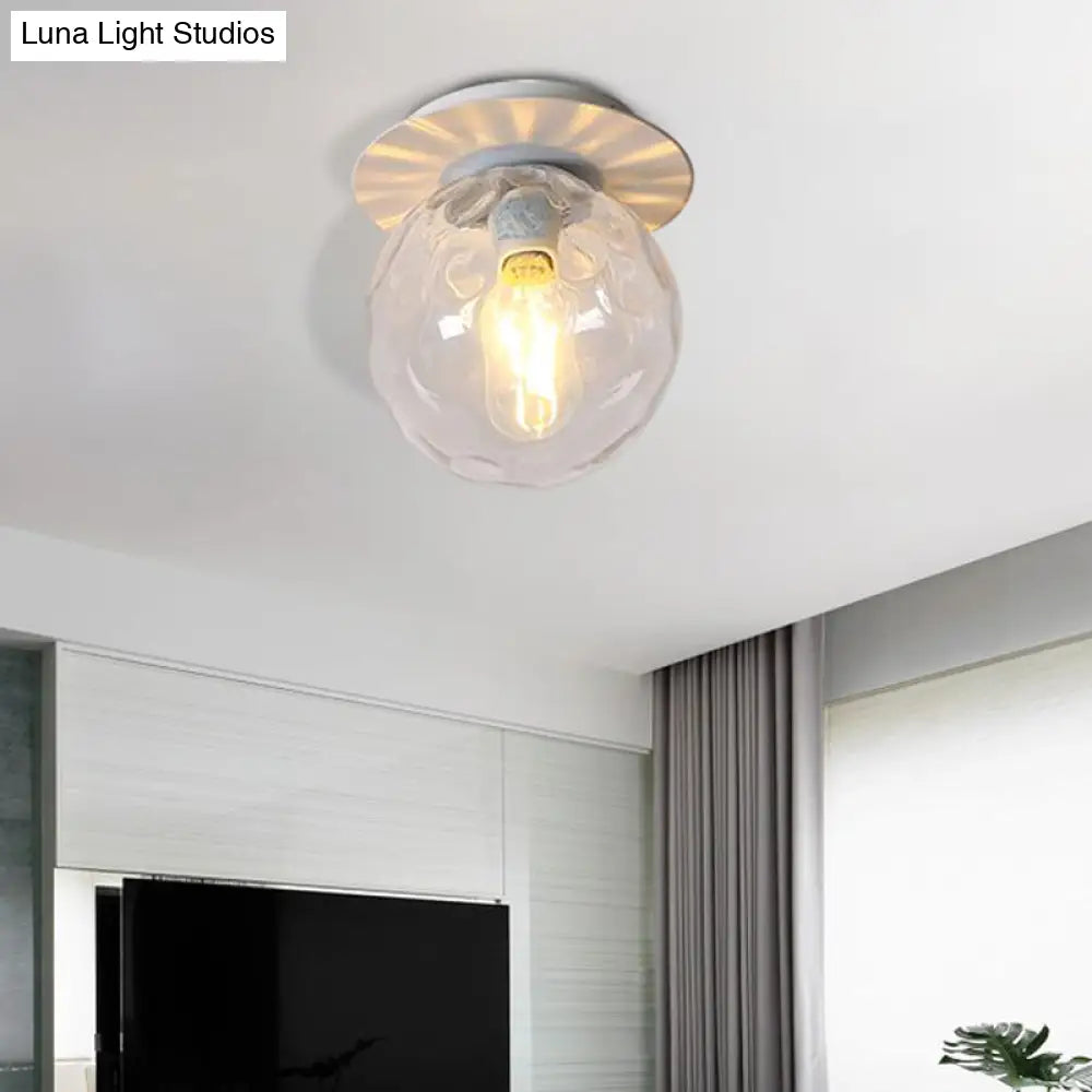 Nordic 1 Head Orb Light Fixture With Clear Hammered Glass Shade - Stylish Gray/White/Green/Wood