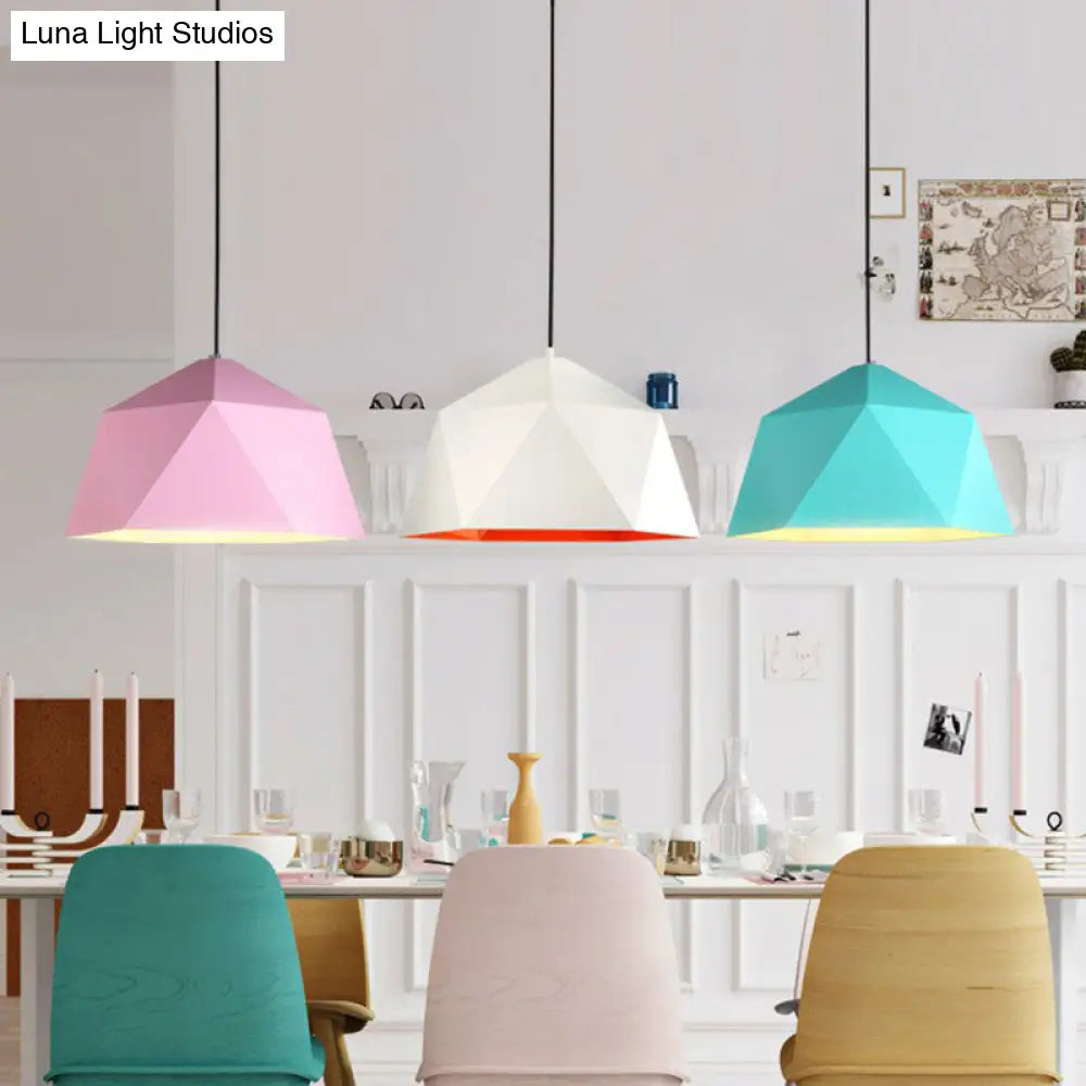 Nordic 1-Light Diamond Suspension Lamp With Metallic Finish - Perfect For Restaurants Blue / 10