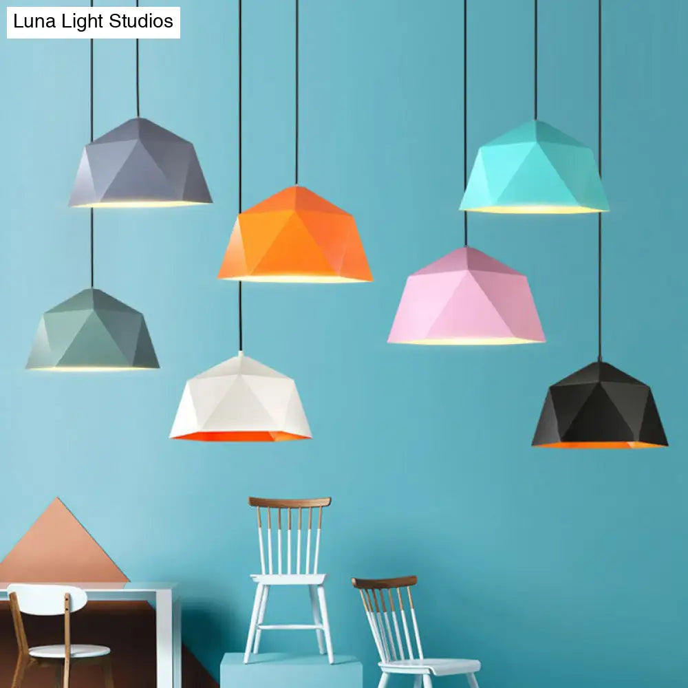 Nordic 1-Light Diamond Suspension Lamp With Metallic Finish - Perfect For Restaurants Orange / 10