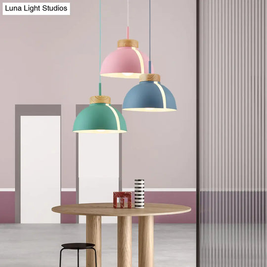 Nordic 1 Light Metal Shade Suspension Pendant - Pink/White/Black Dome Ceiling