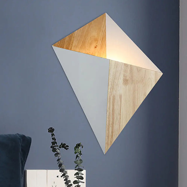 Nordic 1-Light Splicing Pyramid Wall Sconce With Adjustable Rubber Wood Shade In Black/Red/White