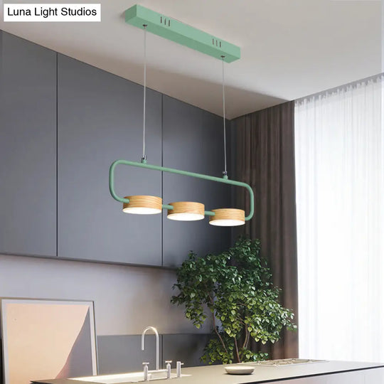 Nordic 3-Light Hanging Pendant With Metal And Wood Accents For Kitchen Island Green