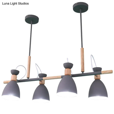 Nordic 4-Light Bell Metal Island Ceiling Hang Light - Adjustable For Dining Room