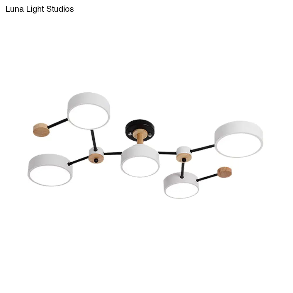 Nordic 5-Bulb Semi Flush Ceiling Lamp With Vine Design In White/Grey