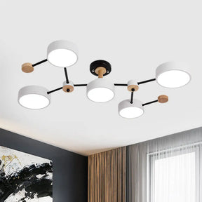 Nordic 5-Bulb Semi Flush Ceiling Lamp With Vine Design In White/Grey White