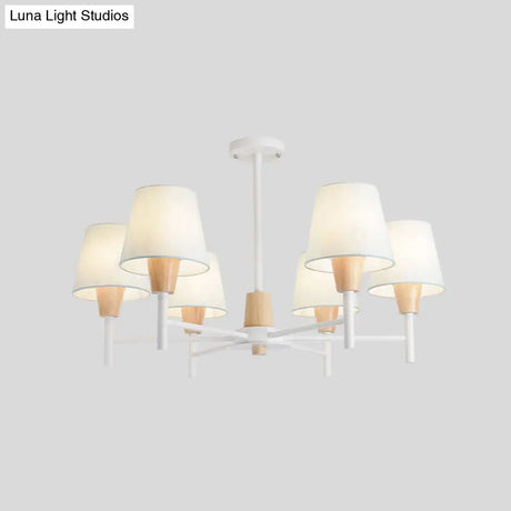 Nordic 6 - Light White - Wood Chandelier With Fabric Lampshade