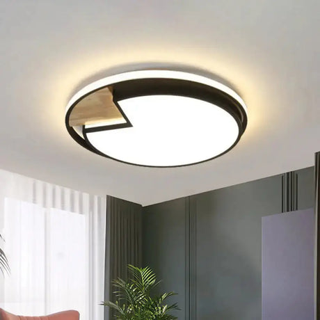 Nordic Acrylic Black-Wood Led Flushmount Ceiling Light With Circular Sector Cutouts - White/3 Color