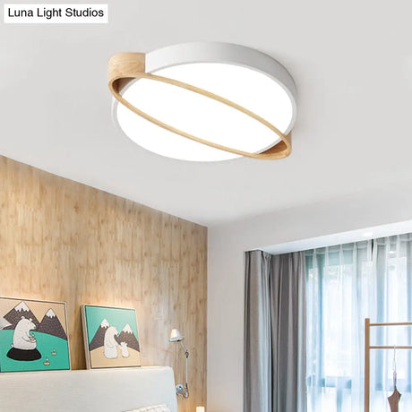 Nordic Acrylic Ceiling Mount Lamp With Led Flushmount Lighting In White/Green/Grey Oval Wood Insert