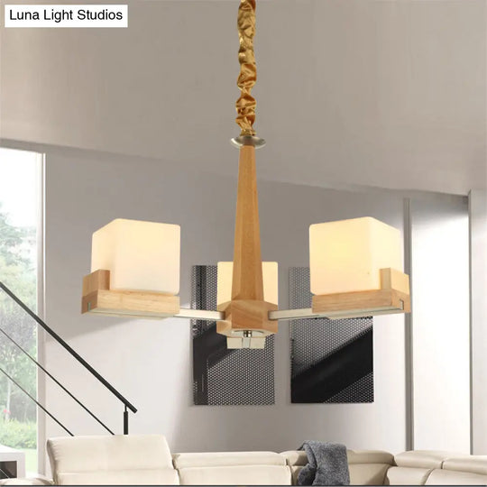 Nordic Acrylic Chandelier - Cubic 3/5/8-Head Pendant Lamp For Dining Room Wood Chain-Hang/Flushmount