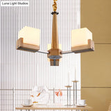 Nordic Acrylic Chandelier Pendant Lamp With Wood Chain Hang/Flushmount For Dining Room - 3/5/8 Heads