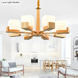 Nordic Acrylic Chandelier Pendant Lamp With Wood Chain Hang/Flushmount For Dining Room - 3/5/8 Heads
