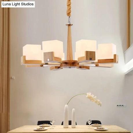 Nordic Acrylic Chandelier Pendant Lamp With Wood Chain Hang/Flushmount For Dining Room - 3/5/8 Heads