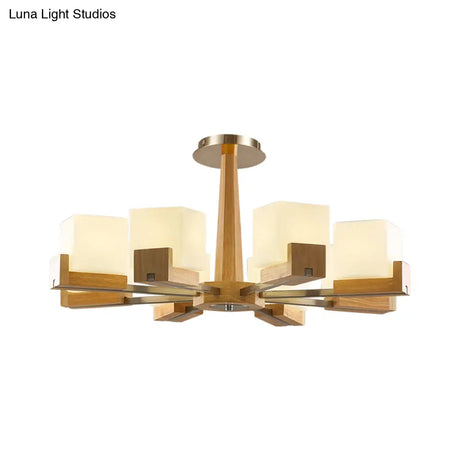 Nordic Acrylic Chandelier Pendant Lamp With Wood Chain Hang/Flushmount For Dining Room - 3/5/8 Heads