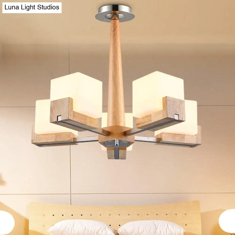 Nordic Acrylic Chandelier - Cubic 3/5/8-Head Pendant Lamp For Dining Room Wood Chain-Hang/Flushmount