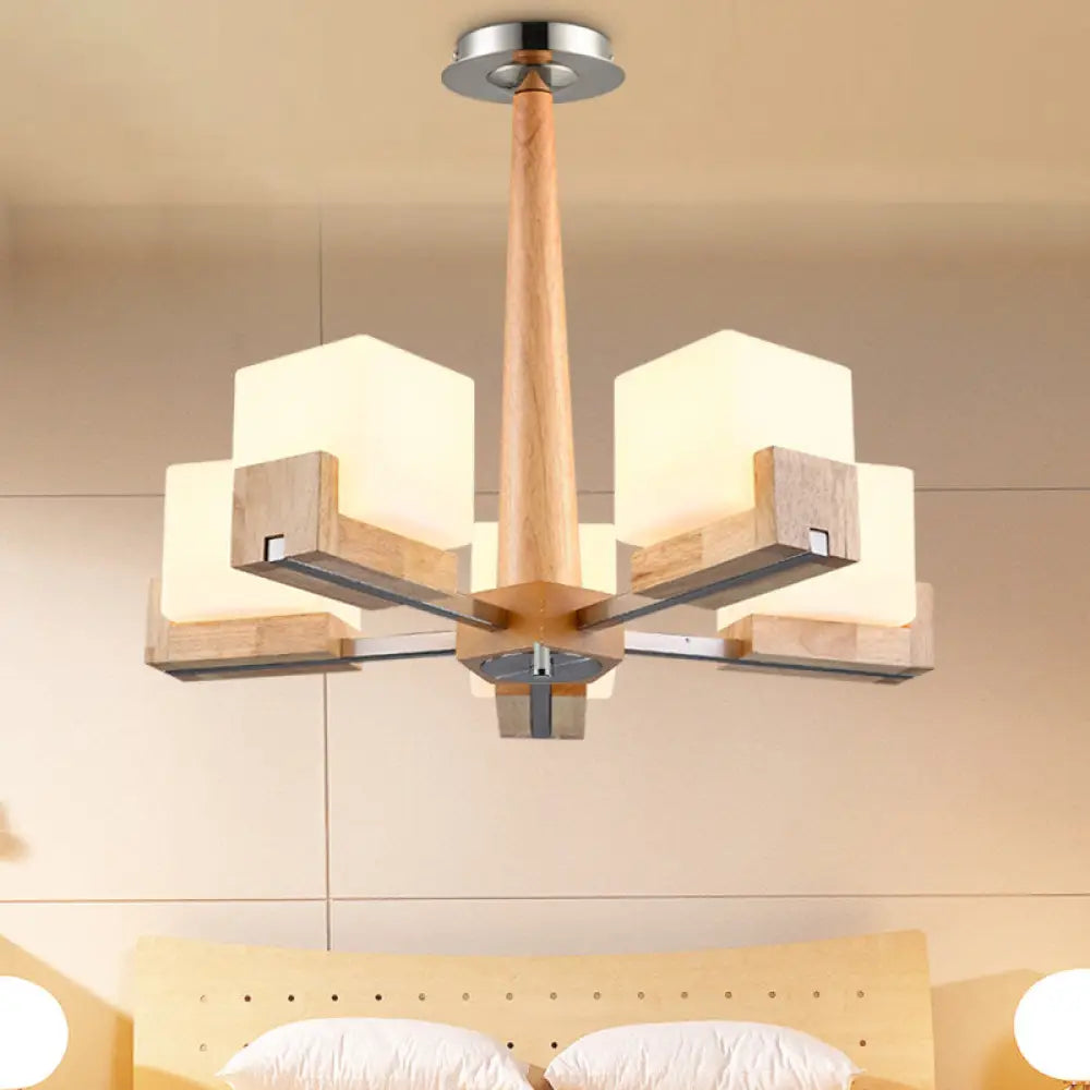 Nordic Acrylic Chandelier Pendant Lamp With Wood Chain Hang/Flushmount For Dining Room - 3/5/8