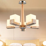 Nordic Acrylic Chandelier Pendant Lamp With Wood Chain Hang/Flushmount For Dining Room - 3/5/8