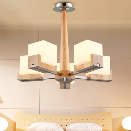 Nordic Acrylic Chandelier Pendant Lamp With Wood Chain Hang/Flushmount For Dining Room - 3/5/8