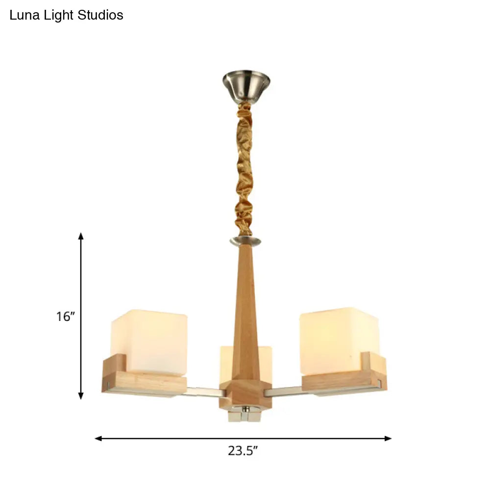 Nordic Acrylic Chandelier Pendant Lamp With Wood Chain Hang/Flushmount For Dining Room - 3/5/8 Heads