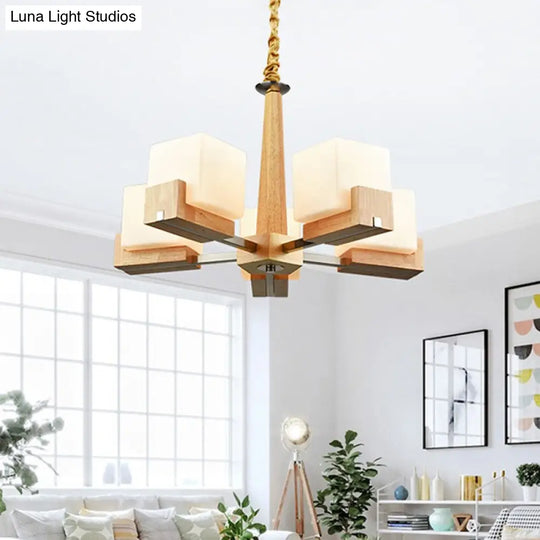 Nordic Acrylic Chandelier - Cubic 3/5/8-Head Pendant Lamp For Dining Room Wood Chain-Hang/Flushmount