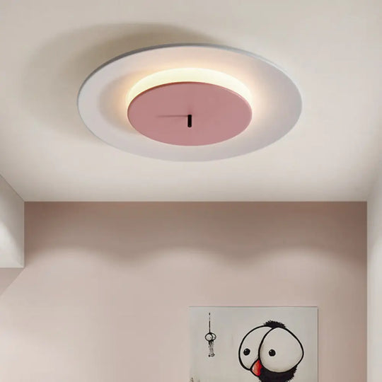 Nordic Acrylic Circle Flush Light: Stylish Ceiling Fixture For Bedrooms Pink / 12 White