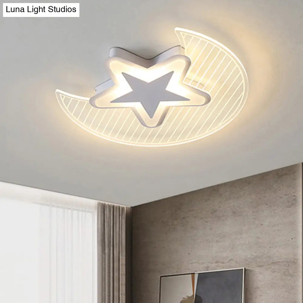 Nordic Acrylic Crescent And Star Led Flush Light Ceiling Fixture For Bedroom White / 16.5 Third Gear