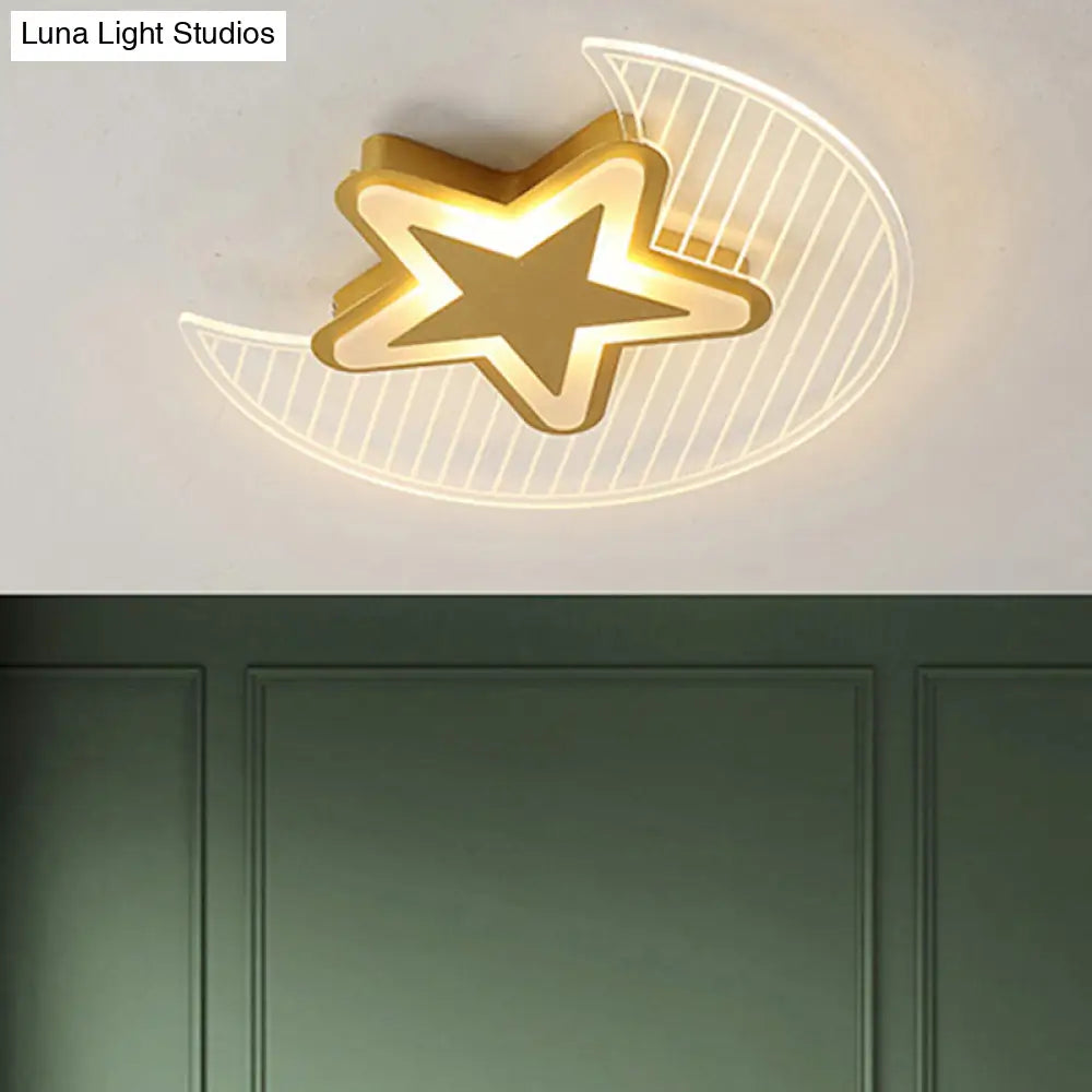 Nordic Acrylic Crescent And Star Led Flush Light Ceiling Fixture For Bedroom Gold / 16.5 Third Gear