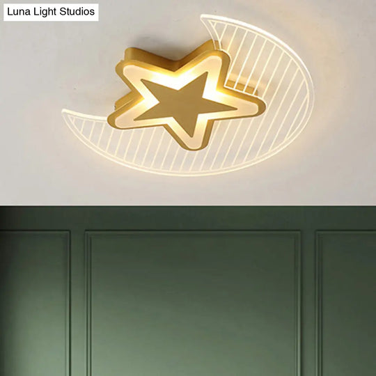 Nordic Acrylic Crescent And Star Led Flush Light Ceiling Fixture For Bedroom Gold / 20.5 Warm