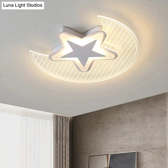 Nordic Acrylic Crescent And Star Led Flush Light Ceiling Fixture For Bedroom White / 20.5’ Third