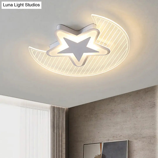 Nordic Acrylic Crescent And Star Led Flush Light Ceiling Fixture For Bedroom White / 20.5’ Warm