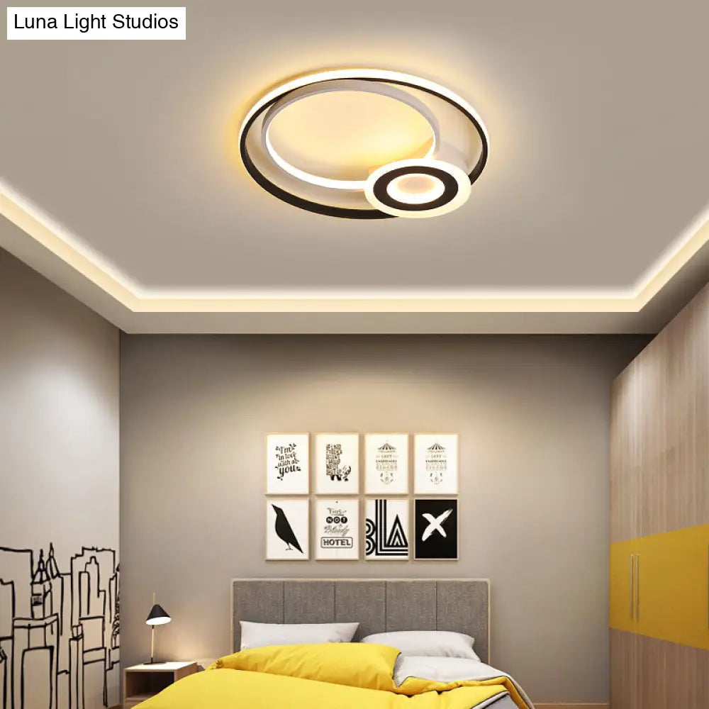 Nordic Acrylic Flush Mount Led Ceiling Fixture - Multi Rings Black/White 16’/19.5’/23.5’ Dia