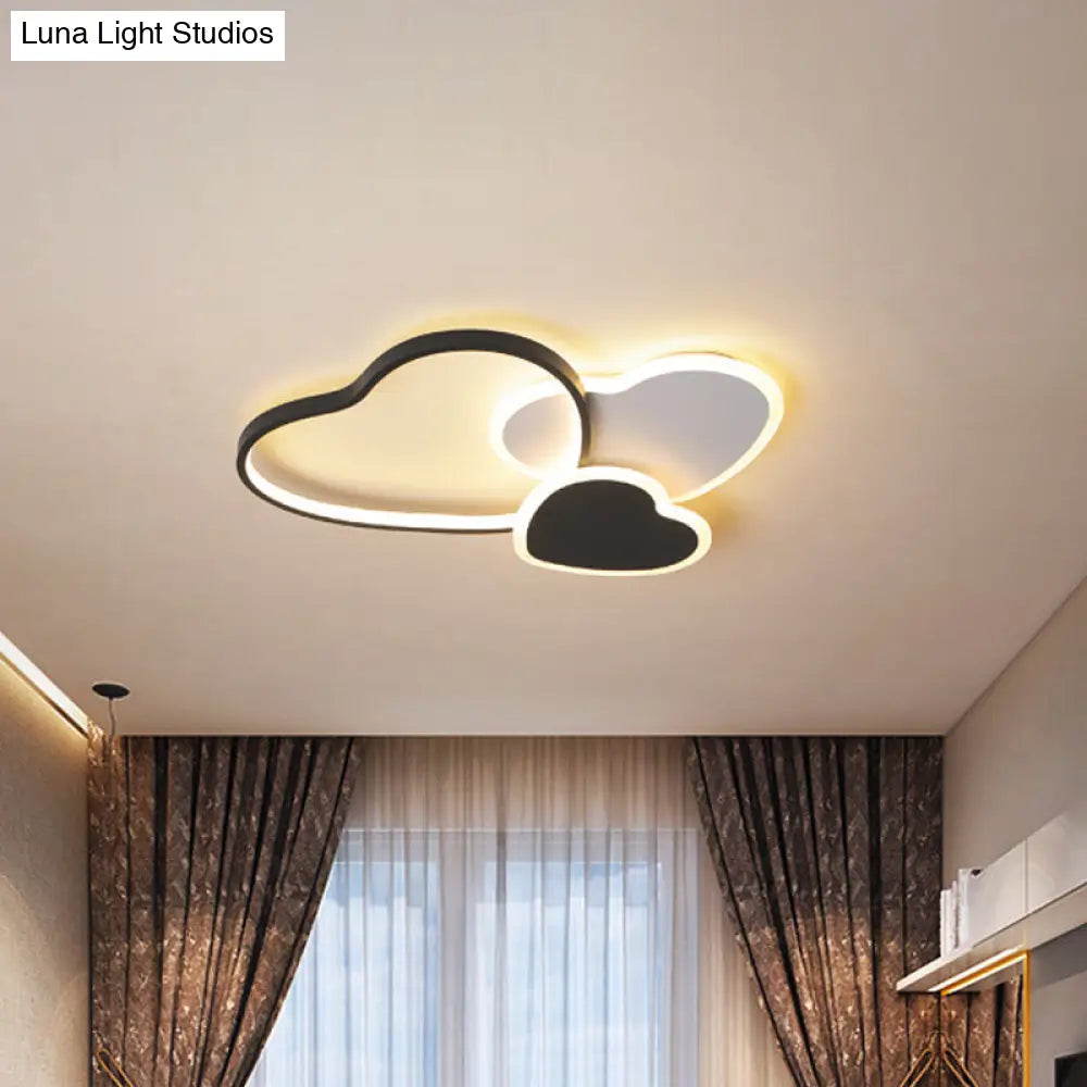 Nordic Acrylic Led Black Flush Mount Ceiling Lamp With Multi - Heart Design - Warm/White Light For