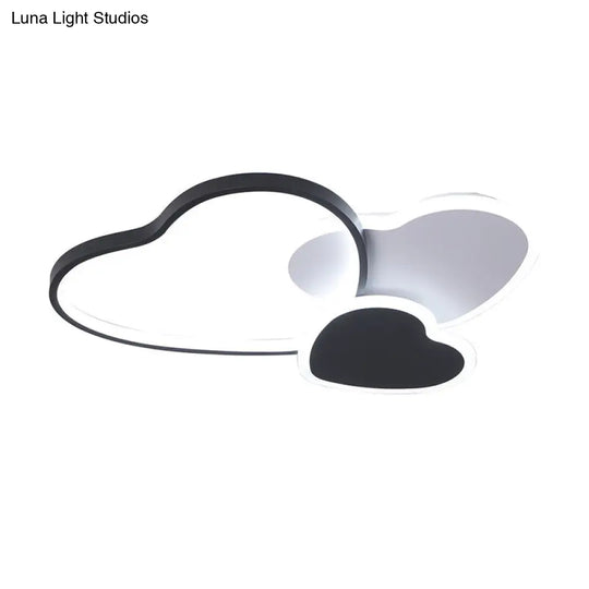 Nordic Acrylic Led Black Flush Mount Ceiling Lamp With Multi-Heart Design - Warm/White Light For