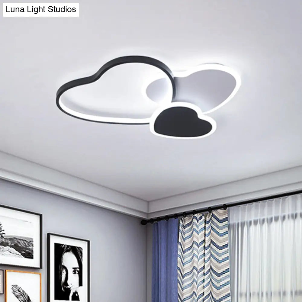 Nordic Acrylic Led Black Flush Mount Ceiling Lamp With Multi - Heart Design - Warm/White Light For