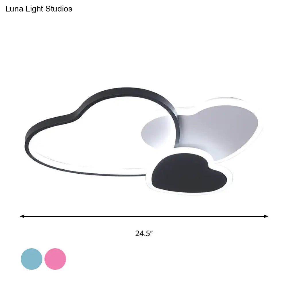 Nordic Acrylic Led Black Flush Mount Ceiling Lamp With Multi - Heart Design - Warm/White Light For
