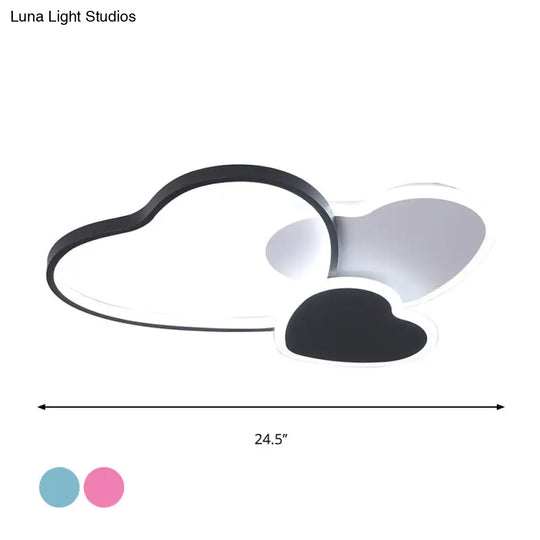 Nordic Acrylic Led Black Flush Mount Ceiling Lamp With Multi - Heart Design - Warm/White Light For