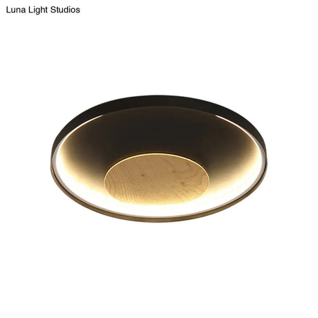 Nordic Acrylic Led Ceiling Flush Light In Black/White Wood - 12/16/19.5 Inch Wide