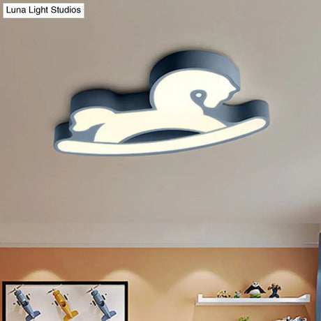 Nordic Acrylic Led Flush Ceiling Light For Children’s Bedroom - Pink/Blue Horse Design