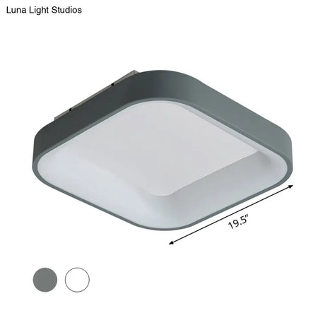 Nordic Acrylic Led Flush Mount Ceiling Fixture For Bedroom - Grey/White Squared Ring 16’/19.5’ W