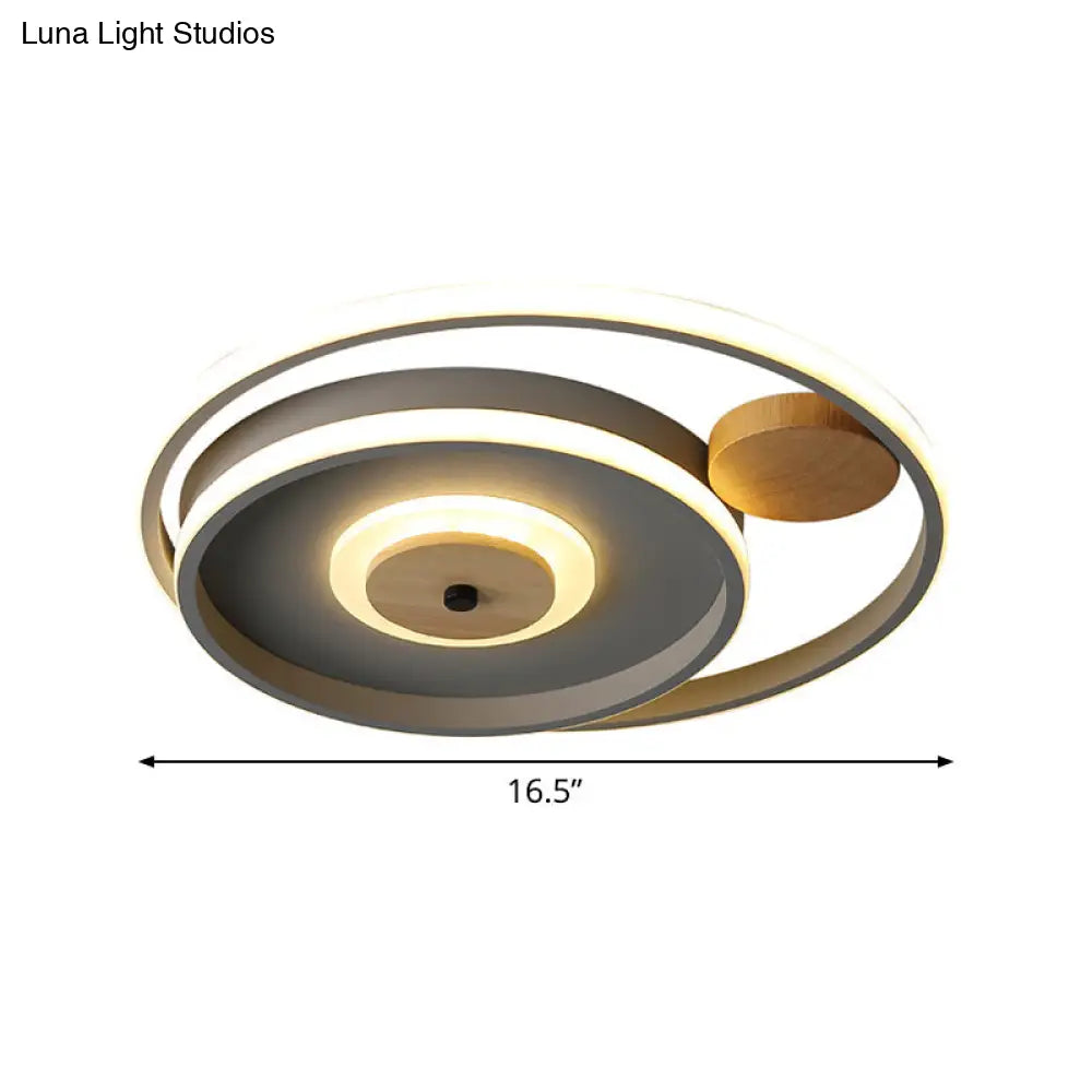 Nordic Acrylic Led Flush Mounted Lamp - Multi-Circle Grey Bedroom Ceiling Fixture 16.5/20.5 Inches