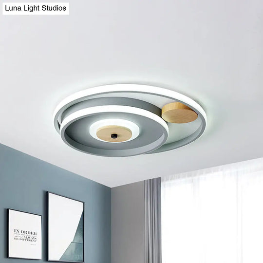 Nordic Acrylic Led Flush Mounted Lamp - Multi-Circle Grey Bedroom Ceiling Fixture 16.5/20.5 Inches