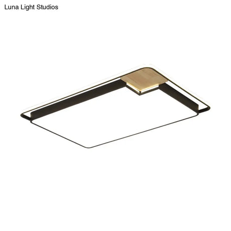 Nordic Acrylic Lounge Led Flush Mount Ceiling Light In Black - Wood Rectangular Splicing Surface