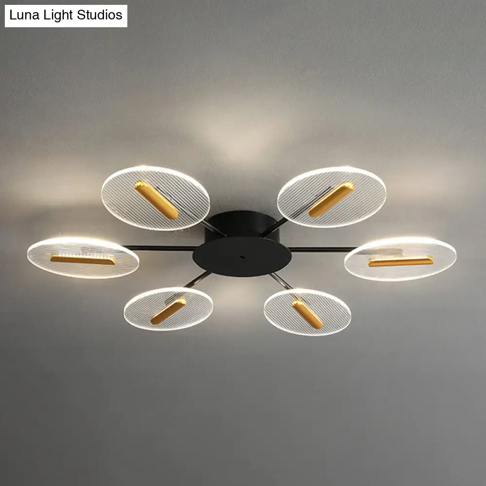 Nordic Acrylic Oval Semi Flush Light With Adjustable Shade - 6 Lights Black Mount