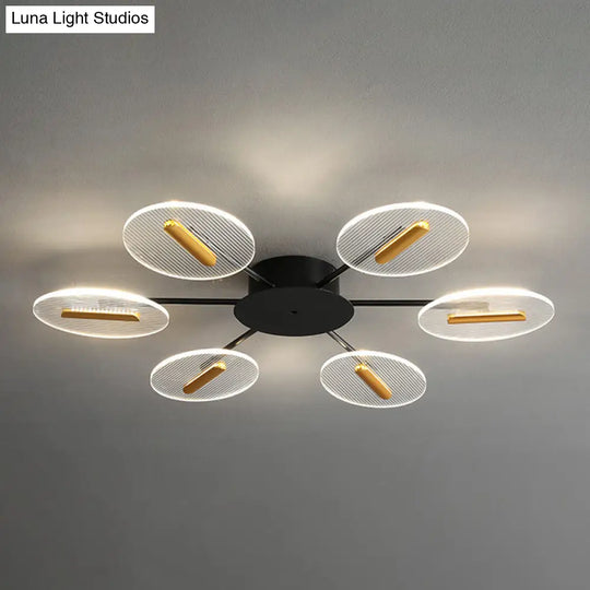 Nordic Acrylic Oval Semi Flush Light With Adjustable Shade - 6 Lights Black Mount