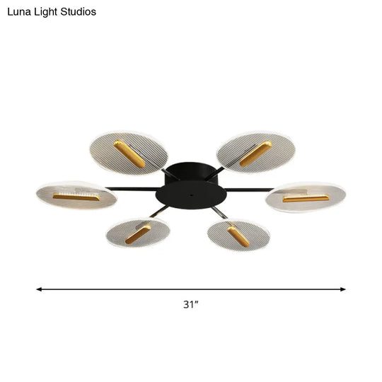 Nordic Acrylic Oval Semi Flush Light With Adjustable Shade - 6 Lights Black Mount