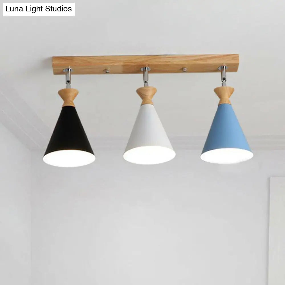 Nordic Adjustable 3 - Light Semi Flush Ceiling Lamp For Living Room - Metal Conical Design