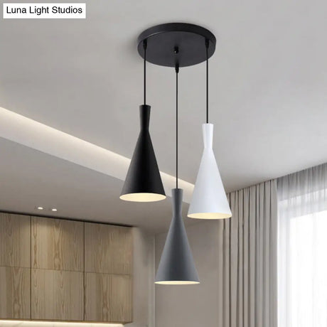 Nordic Aluminum Cluster Pendant Light With 3 Heads In Black-Grey-White Colors