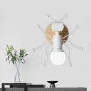 Nordic Ant Metal Sconce With Wood Backplate Wall Light - Grey/White/Green White