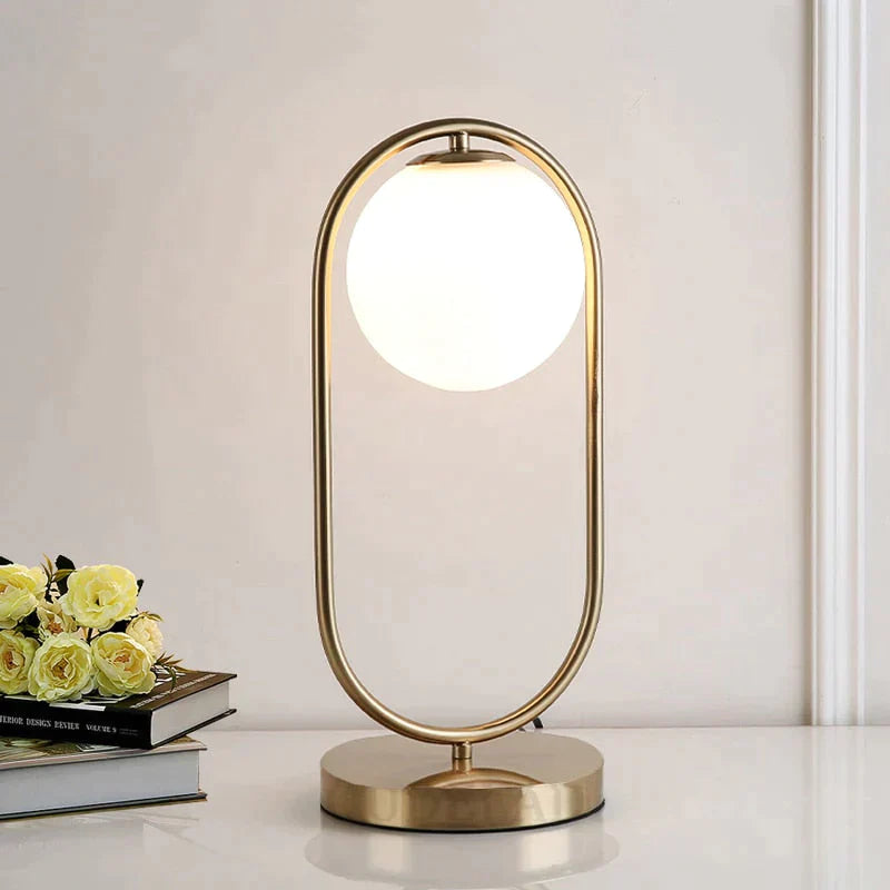 Nordic Art Deco Golden Body Table Lamp Metal Base Plate Modern Minimalist Frosted Glass Led Desk